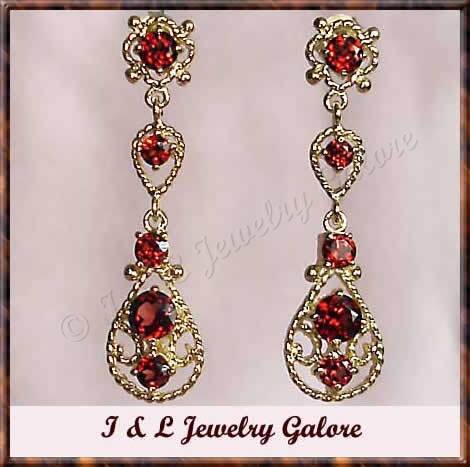 2.50 garat genuine Garnet gold filigree earrings