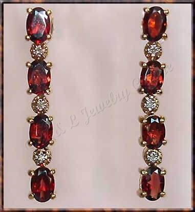 4.04 carat Genuine GARNET & DIAMOND gold earrings