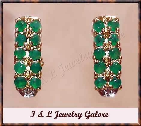 2.01 carat Genuine Emerald Agate & DIAMOND gold earrings