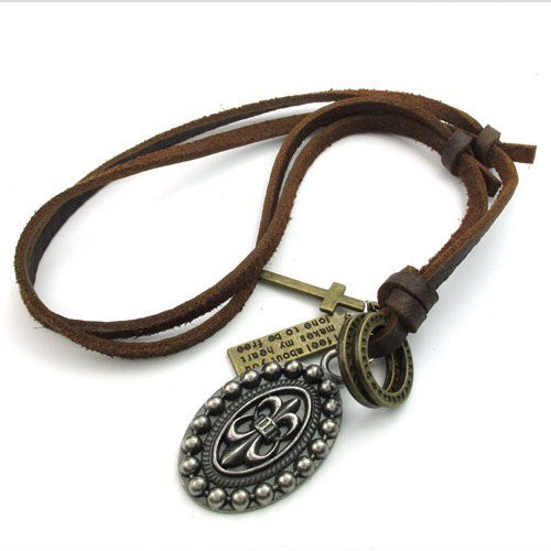 Men Adjustable Genuine Leather Chain necklaces Cross Chrome Hearts