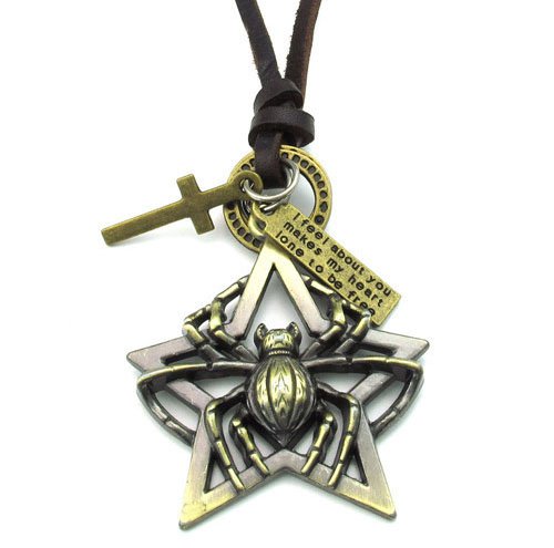 Men Adjustable Genuine Leather Chain necklaces boyfriend Gifts pattern spider