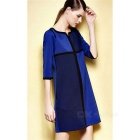 Fashion Crepe de Chine Mid-Sleeve Splice Dress - Blue