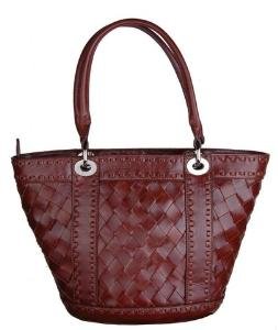 Alexandra Jordan Dark Brown Woven Leather Handbag