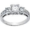 14K White Gold Created Moissanite & Diamond 3 Stone Anniversary Band