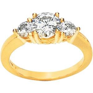 14K Yellow Gold Created Moissanite 3 Stone Engagement Ring