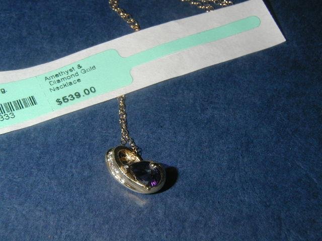 BEAUTIFUL AMETHYST DIAMOND AND GOLD NECKLACE - BRAND NEW - RETAIL $639.00 - SUPER SALE !