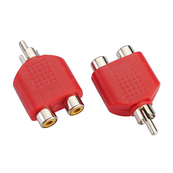 2X RCA AV Audio Splitter Adapter 1 Male to 2 Female Red