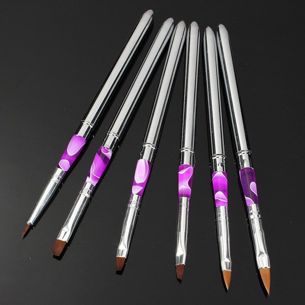 6Pcs Detachable Acrylic UV Gel Nail Art Painting Drawing Pen Brush