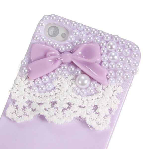Cute Bow Lace Smooth Skin Pearl Hard Back Case Cover For iPhone 4 4S