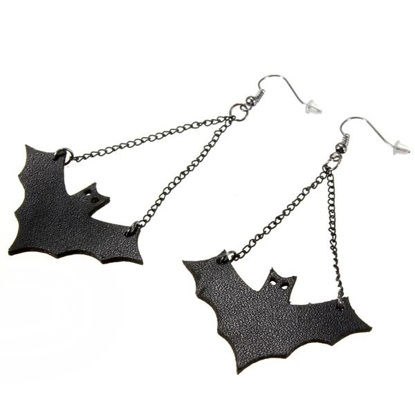 Punk Black Leather Bat Dangle Drop Pendant Earrings For Women