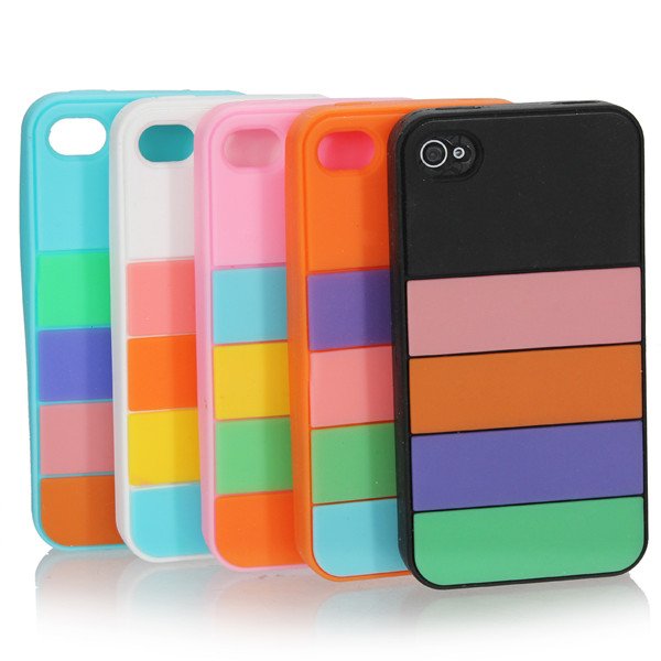 Rainbow Stripe Design Silicone Gel Soft Case Cover For iPhone 4 4G 4S