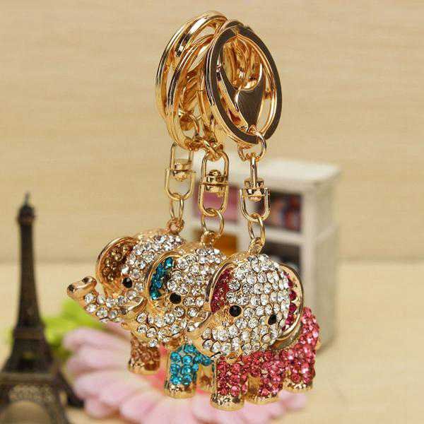 Rhinestone Elephant Keychain Metal Charm Pendant Purse Bag Key Ring