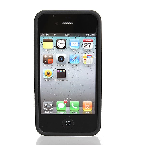 Black Soft Snap on Rainbow Stripes Rubber TPU Case Cover For iPhone 4