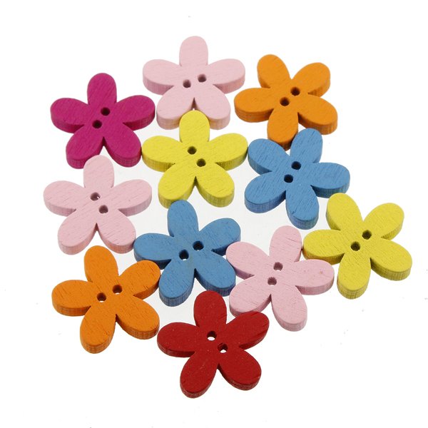 100pcs Colorful Flower Flatback Wooden Buttons DIY Sewing Craft
