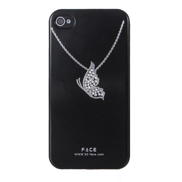 Diamond Necklace Butterfly Design Crystal Case For iPhone 4s
