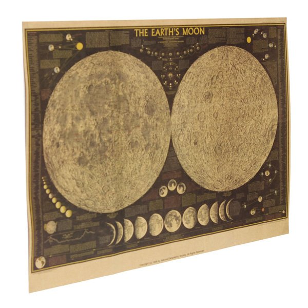 Large Vintage Moon Map Kraft Paper Poster Home Wall Decor Painting