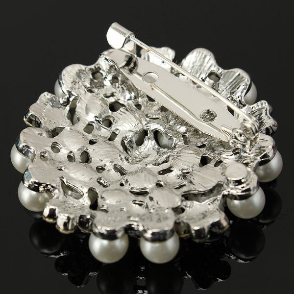 Silver Crystal Rhinestone Pearl Snowflake Pin Brooch For Women