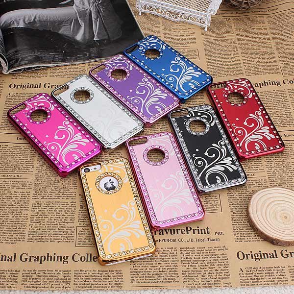 Brushed Aluminum Diamond Chrome Bling Steel Hard Case For iPhone 5C