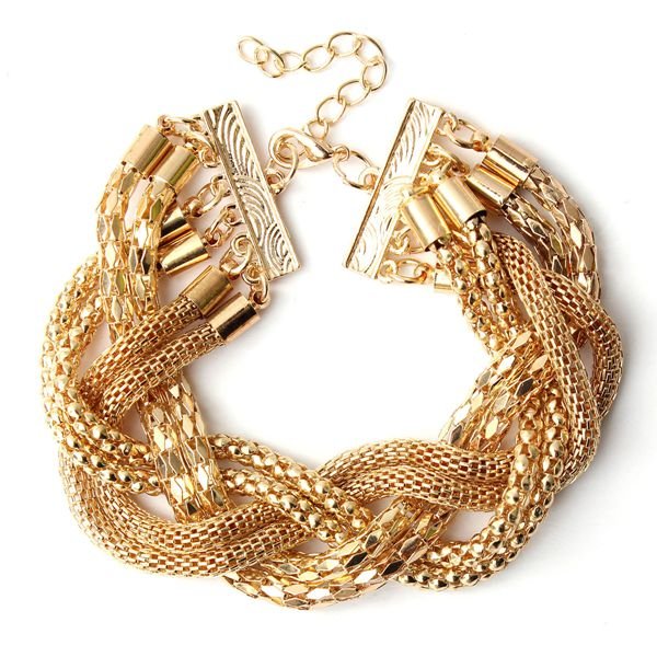 Gold Twisted Alloy Rope Thick Chain Chunky Bracelet For Women