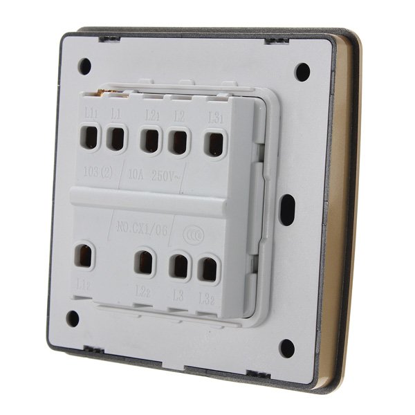 10A 220V 3 Gang Button Single / Double Control Wall Light Switch