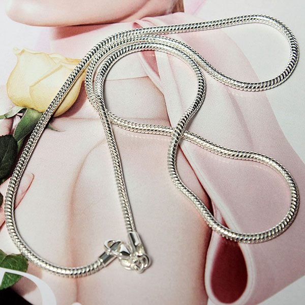 Unisex 3mm Silver Plated Solid Snake Chains Necklace