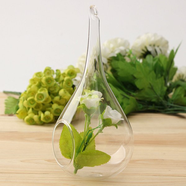 Water Drop Shape Hanging Glass Vase Hydroponic Flowerpot Garden Decor