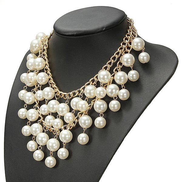 Women Occident Style Multilayer Alloy Pearl Chain Necklace