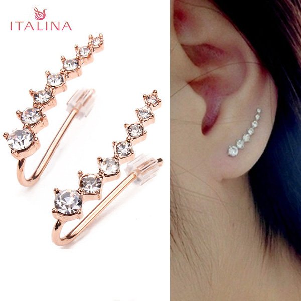 Italina Rhinestone Crystal Ear Cuff Earrings 18K Rose Gold Plated
