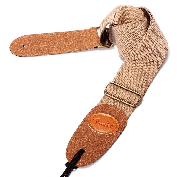 BLACK STRAP with Leather Ends for FENDER ACOUSTIC OR ELECTRIC GUITA