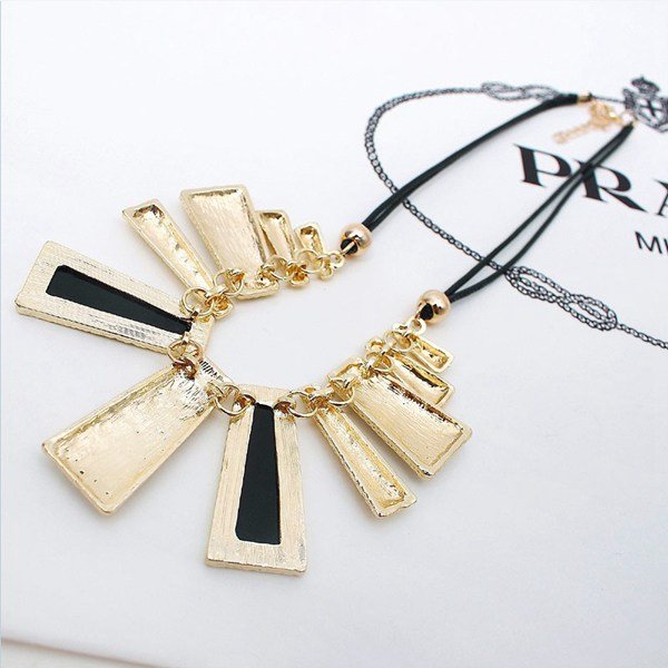 Crystal Irregular Geometry Pendant Statement Necklace Leather Chain