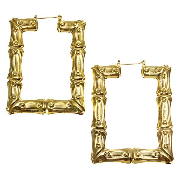 Punk Large Hoop Heart Shaped Bamboo Earrings Gold Plated Jewelry