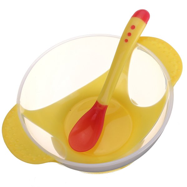 2pcs Baby Bowl Spoon Set Suction Temperature Color Changing Feeding
