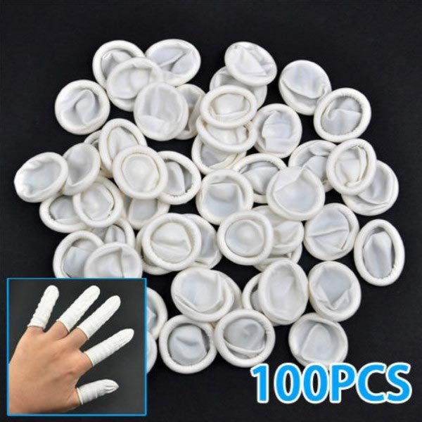 100Pcs Nail Art Latex Rubber Finger Cots Protector Gloves Powder