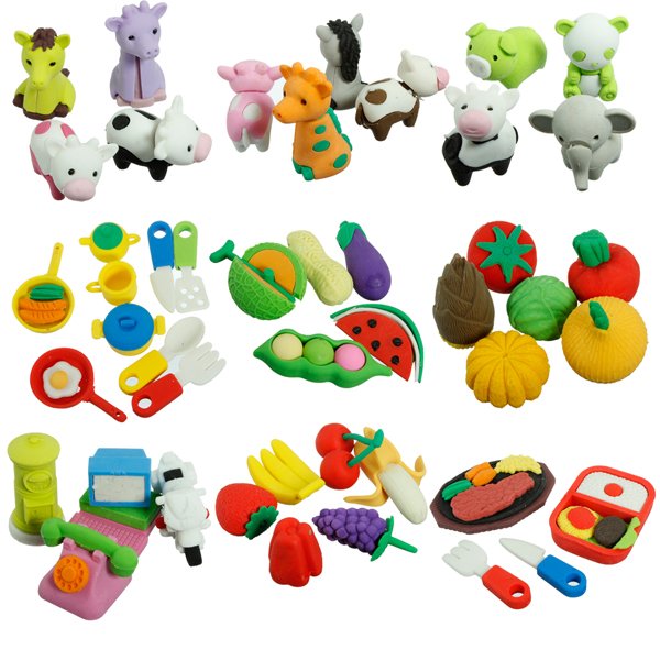 Cute Food Animal Vegetable Fruit Simulation Rubber Pencil Eraser Set