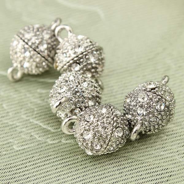 5pcs Round Bead Rhinestone Magnetic Clasp Necklace Pendant Charm DIY