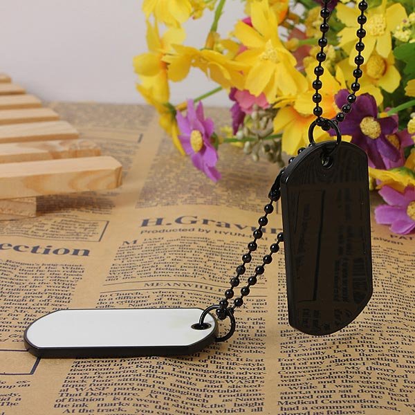 Men Army Style White And Black 2 Dog Tag Pendant Necklace