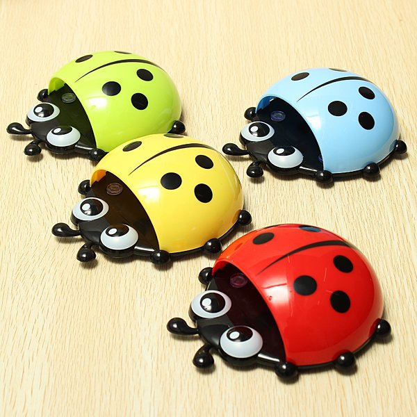 Cute Pocket Ladybug Wall Suction Toothbrush Holder Bathroom Hanger