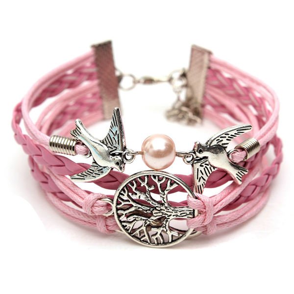 Multilayer Life of Tree Infinity Bird Leather Bracelet Vintage