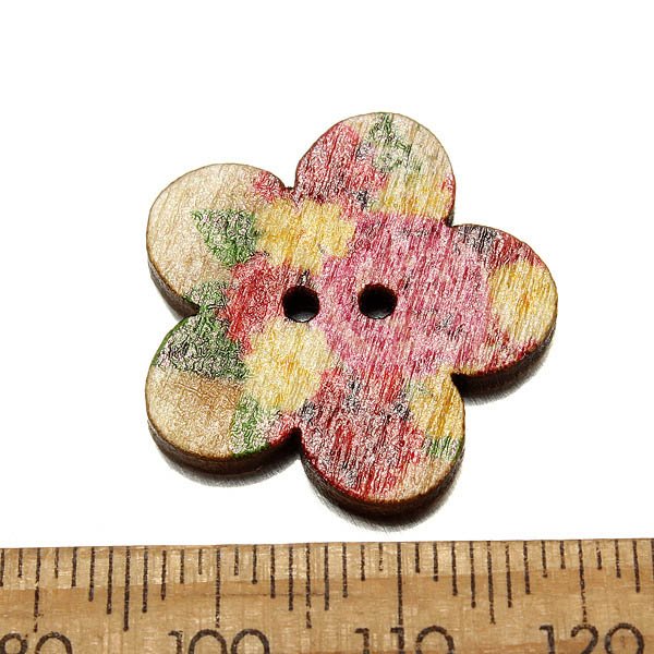 100pcs Mixed Color Flower Shape DIY Sewing Wooden Clothes Buttons