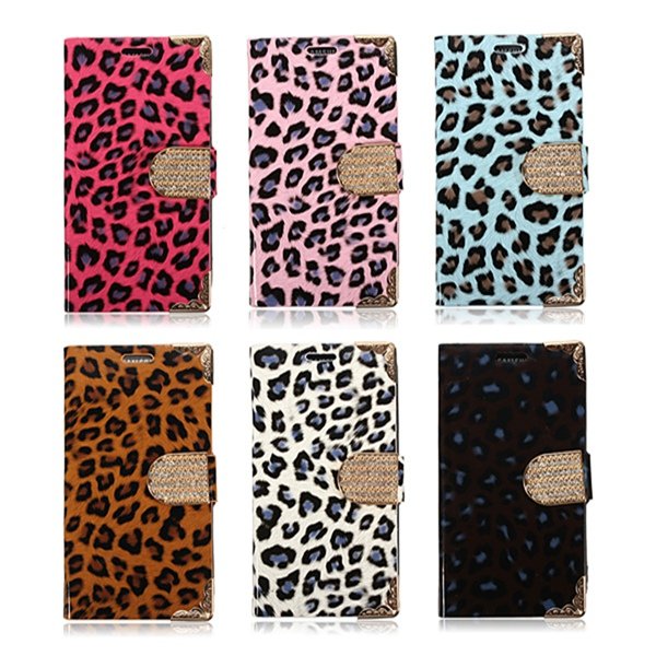 Leopard Diamond Leather Flip Wallet Stand Case For Samsung S4 i9500
