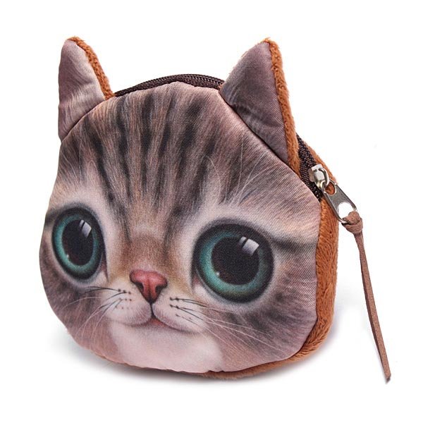 Cute Girls Cartoon Animal Cat Head Mini Purse Wallet Coin Bags