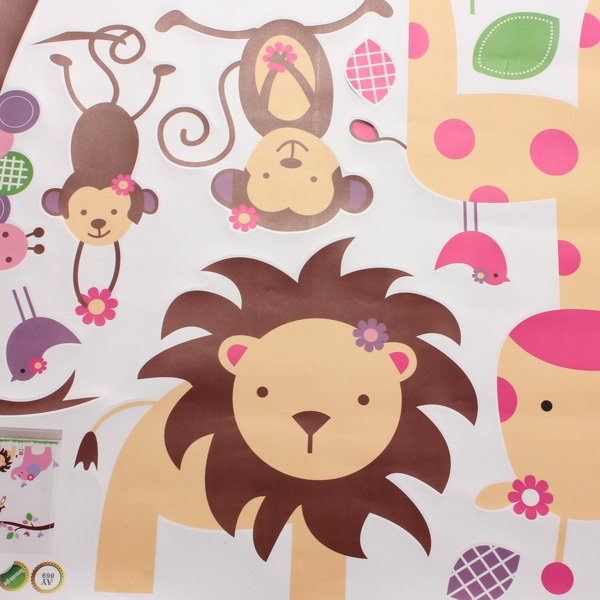 Jungle Animals Giraffe Lion Monkey Elephant Wall Stickers Kid Room Decor