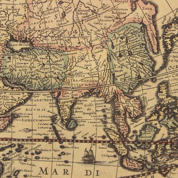 Retro Kraft Paper 1641 Old Globe Navigation Map Home Decor