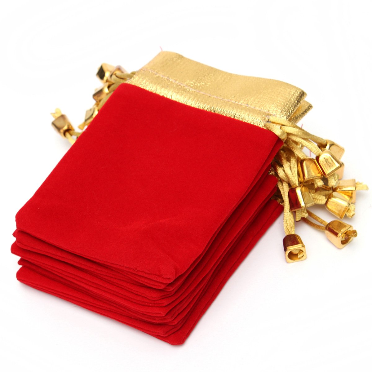 10PCS Golden Red Flannelette Drawstring Pouch Jewelry Gift Bags Pouch
