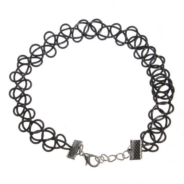 Retro Punk Tattoo Black Choker Chain Necklace Bangle Set 90s