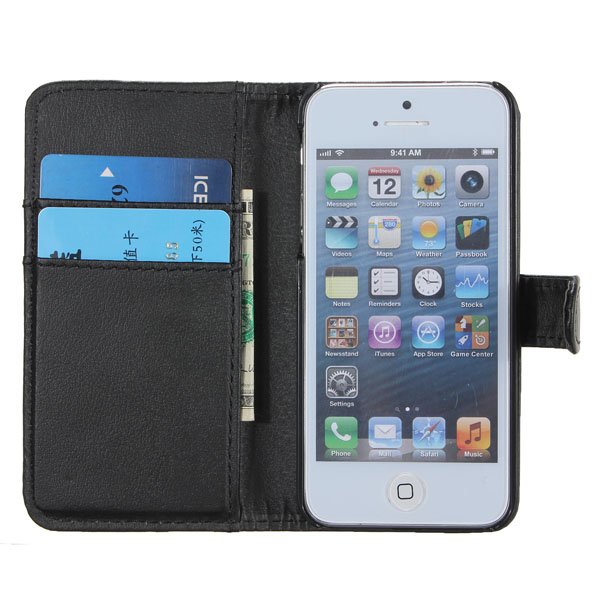 Card Flip Folio Pouch Wallet Leather Case Cover For iPhone 5 5G 5th
