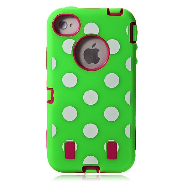 Polka Dots Combo Hard Rugged Rubber Case Cover For iPhone 4 4S