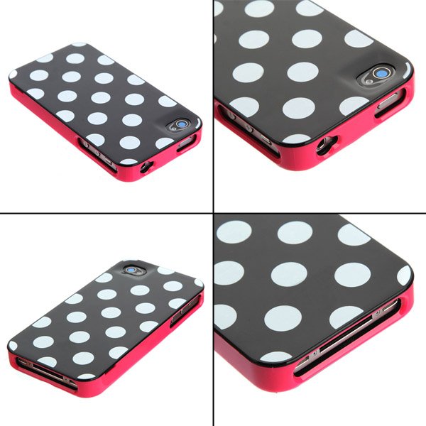 Stylish 3 in 1 Pink White Polka Dots Hard Cover Case for iPhone 4S