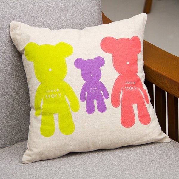 Linen Bear Throw Pillow Case Sofa Cushion Cover Home Decor