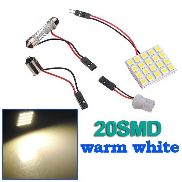 Car Light Panel 20 SMD LED Bulb Lamp T10 Dome Bulb BA9S 12V DC Adapter
